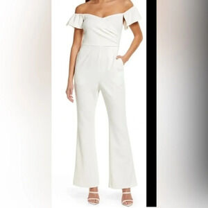 Chelsea 28 Jumpsuit Ivory Off the Shoulder Ruffle Sleeve